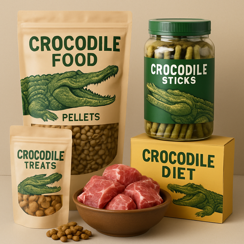Vari tipi di cibo per coccodrilli